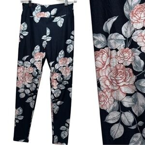 New LulaRoe OS Soft Leggings One Size  2-10 Small-Large Floral Roses Pink Black